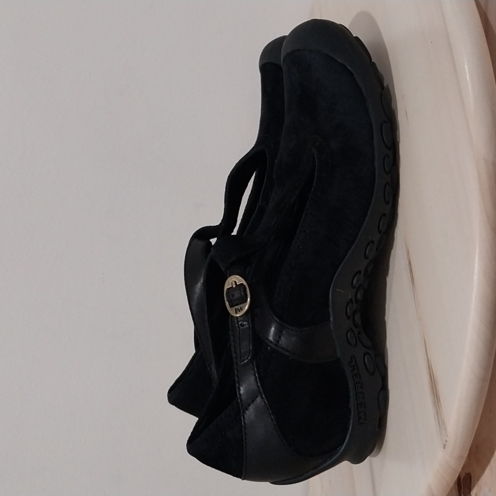 Merrell Maryjane Shoes Size 9.5 Plaza Black Suede Wedge Heel Outdoors Camping - Picture 6 of 14